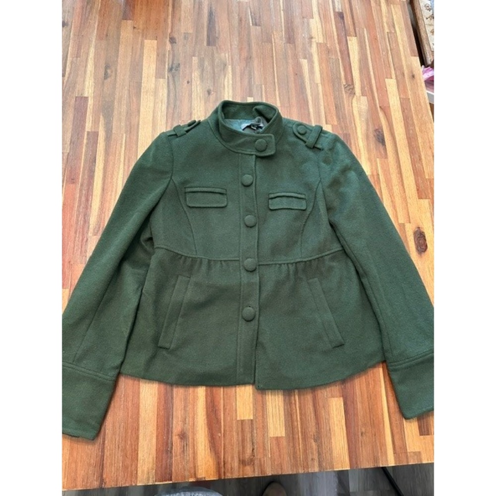 Ann Taylor Forest Green Wool Rabbit Hair Military Jacket Empire Waist Size 10